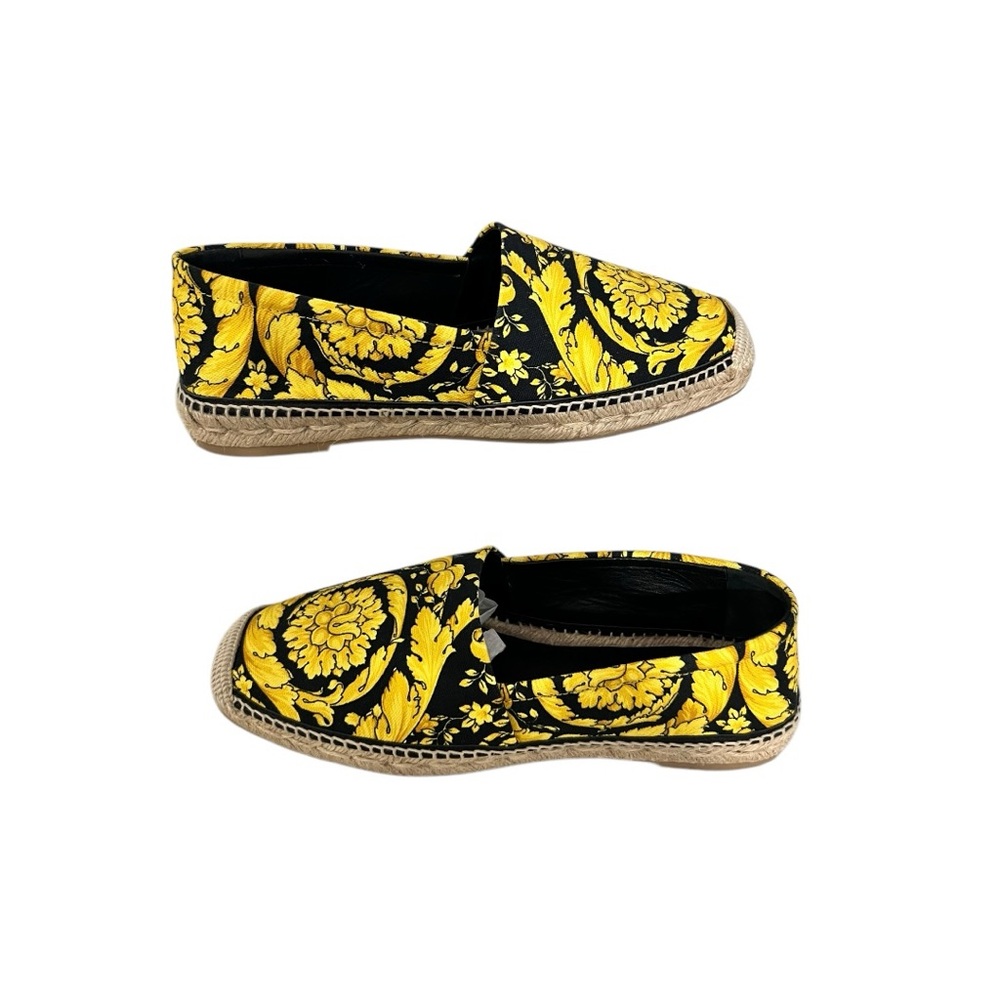 Versace Barocco Print Slip-On Espadrille Loafers Black Gold sz 41/10.5 US NWOT
